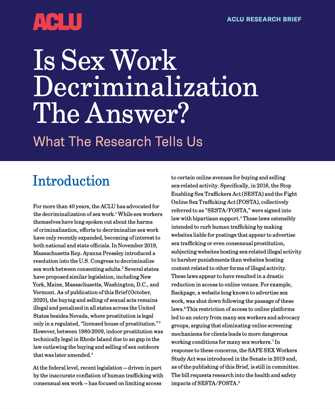 Is Sex Work Decriminalization The Answer What The Research Tells Us American Civil Liberties