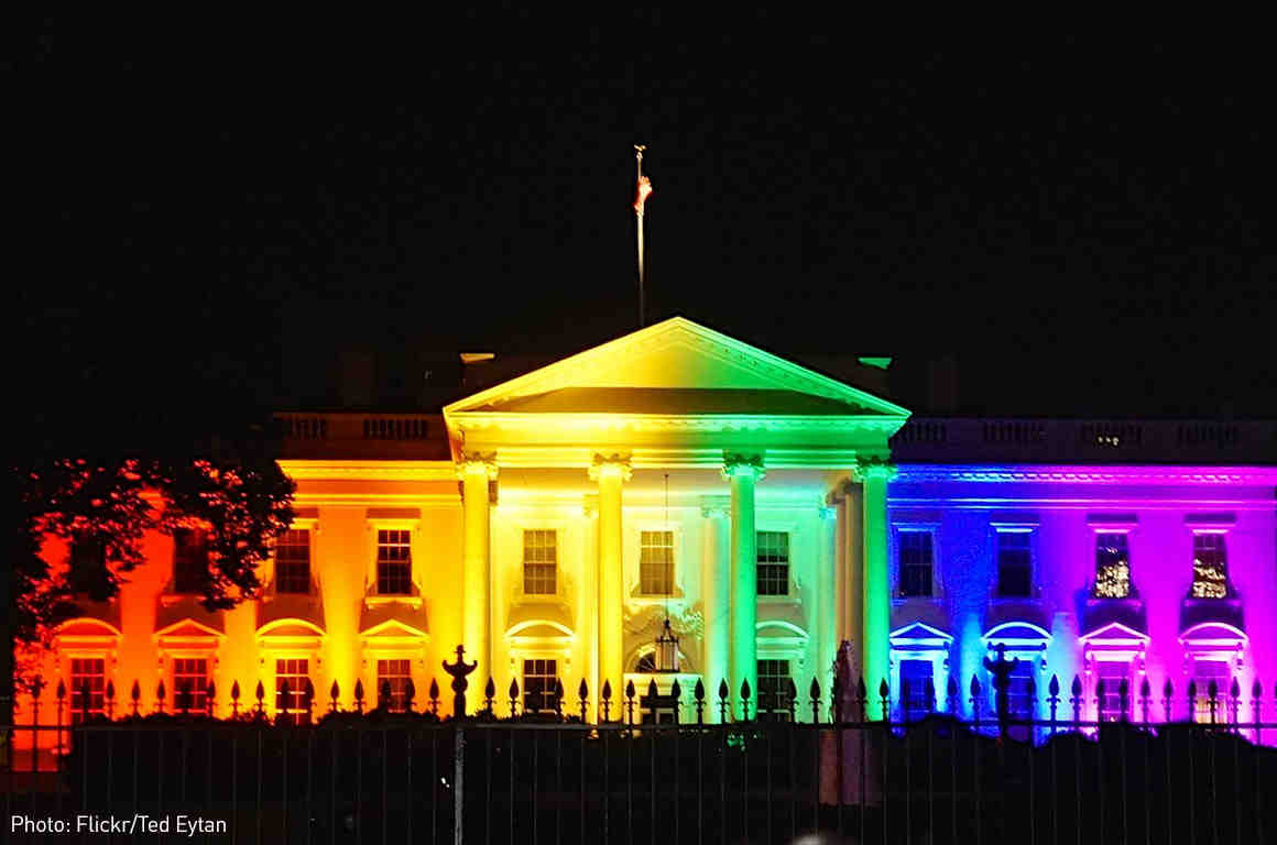 gay pride colors on white house
