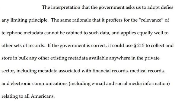 Excerpt from 2nd Circuit decision on NSA call records program. 