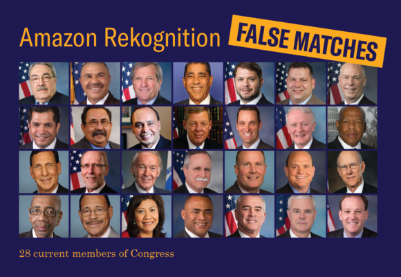 Amazon Rekognition False Matches of 28 member of Congress