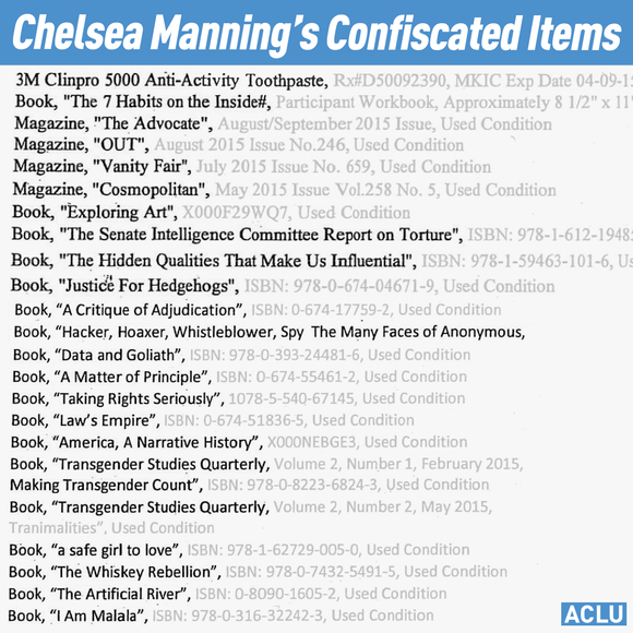 Chelsea Manning's confiscated items