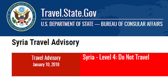 U.S. Department of State, Syria travel advisory