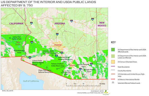 U.S. Department of the Interior and USDA public lands affected by S. 750