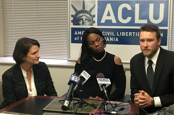 Jules Williams at a press conference at the ACLU of Pennsylvania