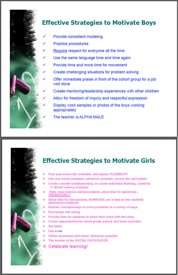 Effective Strategies to Motivate Boys and Girls Slides from Volusia County, Florida public school